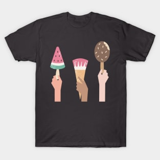 People with differente skin colors holding ice cream T-Shirt